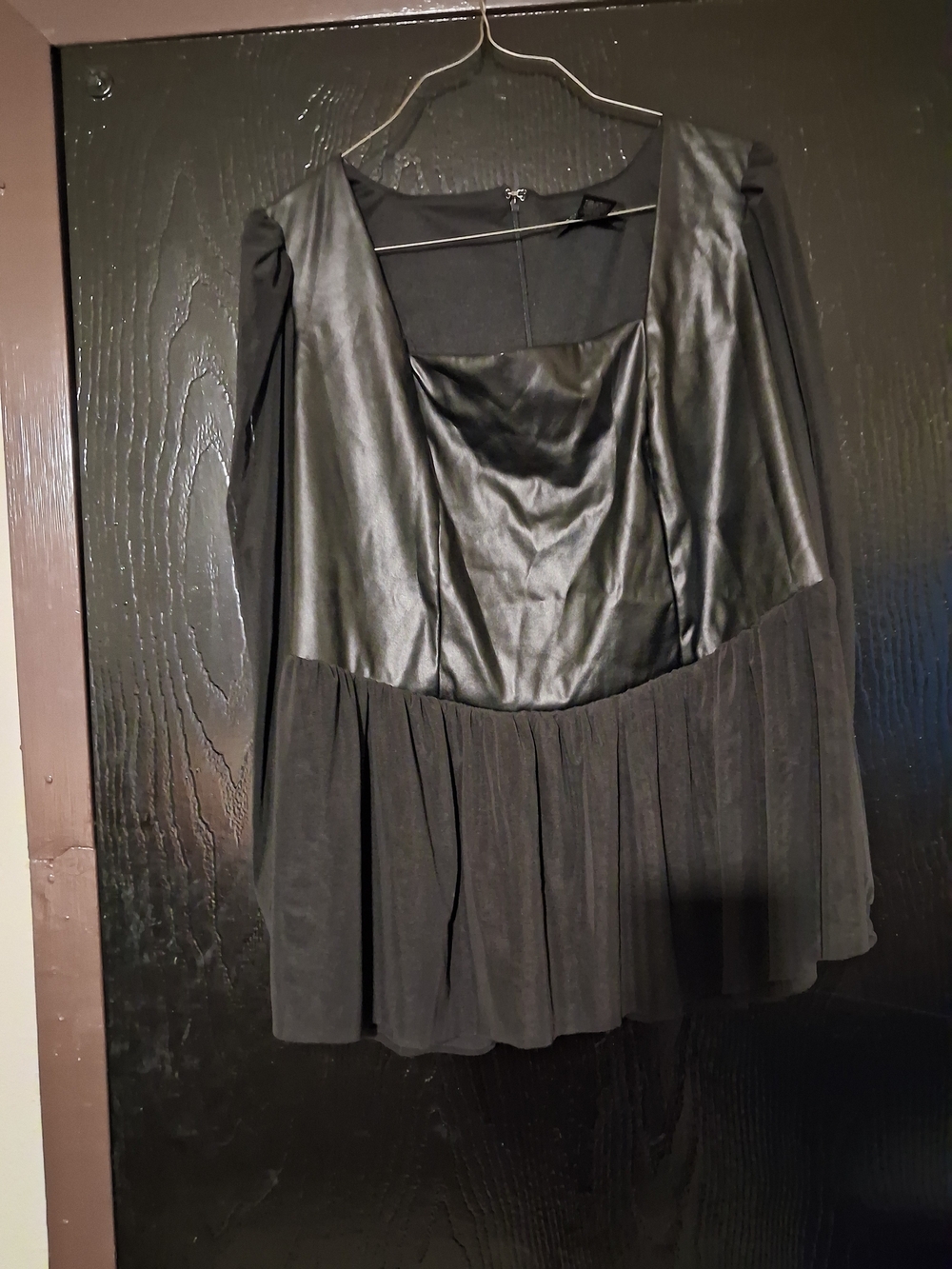 Ashley Stewart Black Faux Leather Paneled Peplum Top Size 14 16